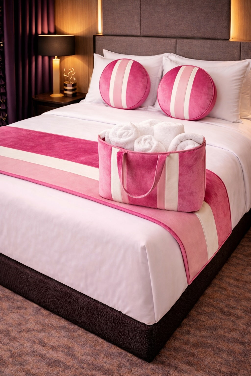 Design-Set „Velvet Soft Pink“ – Bettläufer & Hotel-Tasche im abgestimm – Hotelkonzept Interior Srl